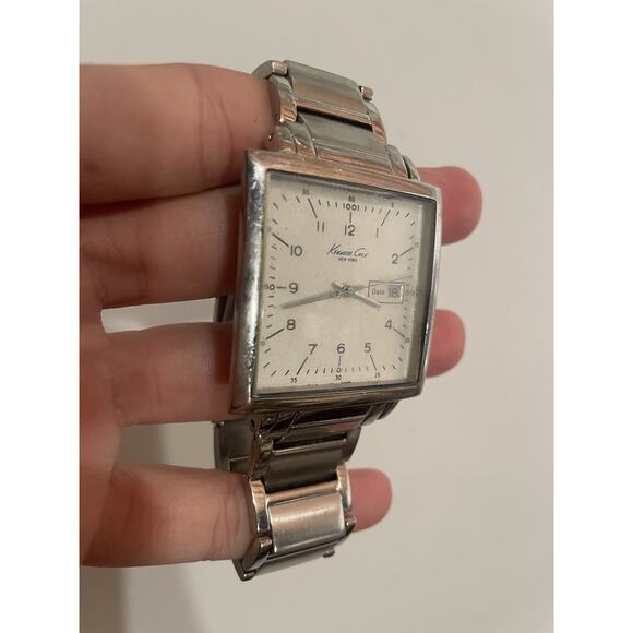 s-l1200.jpg Kenneth Cole Men\'s Square Shape Silver Black Strap Dress Watch-‎ Needs New Batte